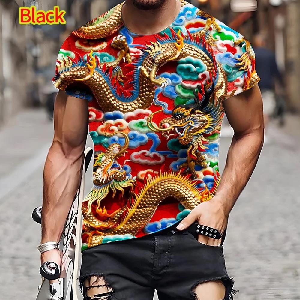 <span style=''>[해외]남성용 캐주얼 중국 드래곤 티셔츠, 3D 프린팅, 여름 멋진 힙합 반팔 상의, 새로..</span>